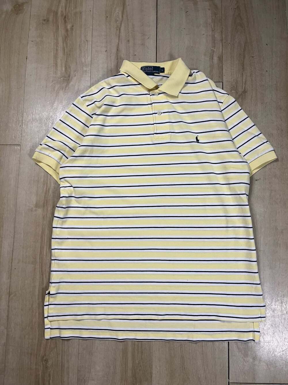 Polo by Ralph Lauren Men's Yellow and White Striped Cotton Polo Shirt Size L